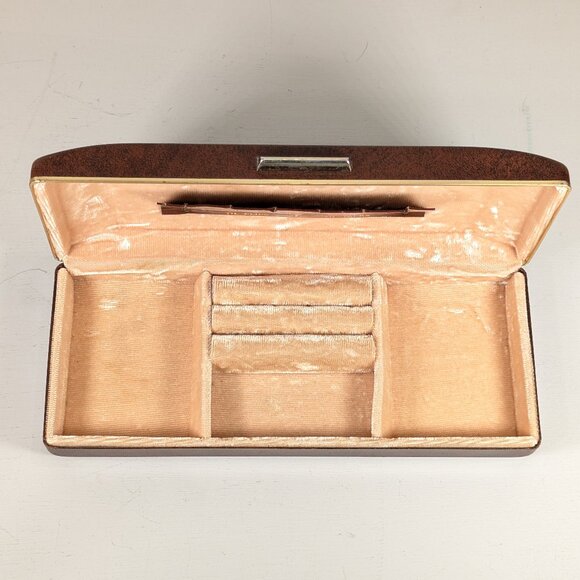 1970s Faux Leather brown jewelry box for men, Fleur de Lys logo - Picture 4 of 11